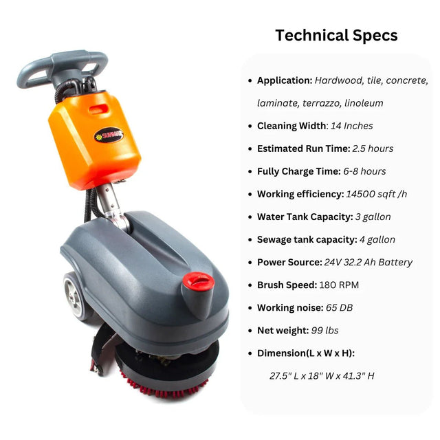 RT15 14" Commercial Compact Floor Scrubber