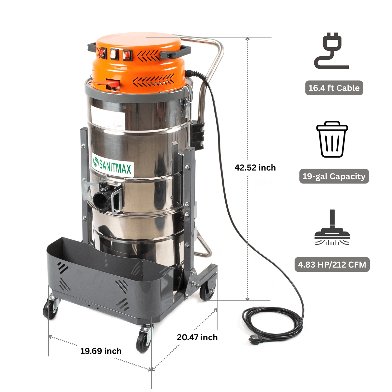 Industrial Wet/Dry Vacuum – Triple Motor, 19 Gallon HEPA