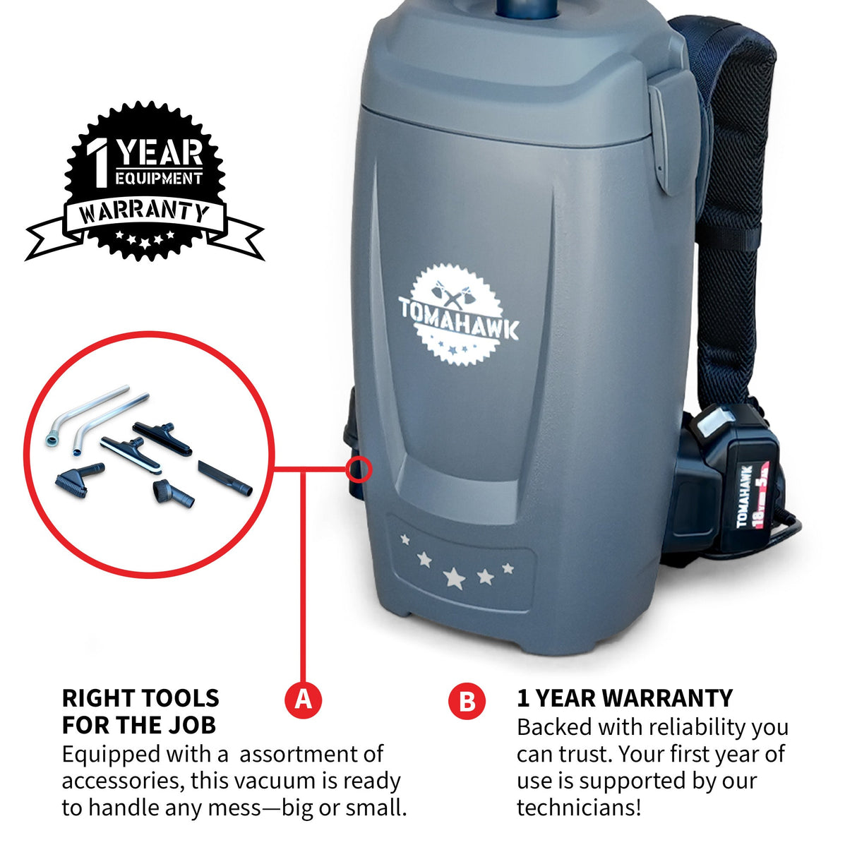 18V Battery Powered Backpack Vacuum 6L