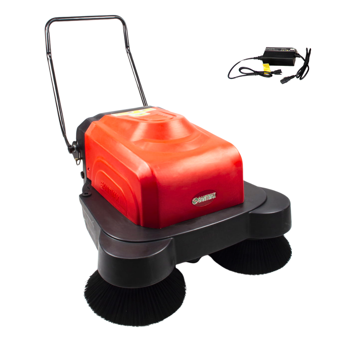 SM1050B 41.3&quot; Battery Powered Walk-behind Floor Sweeper with Water Sprinklers, Triple Brushes