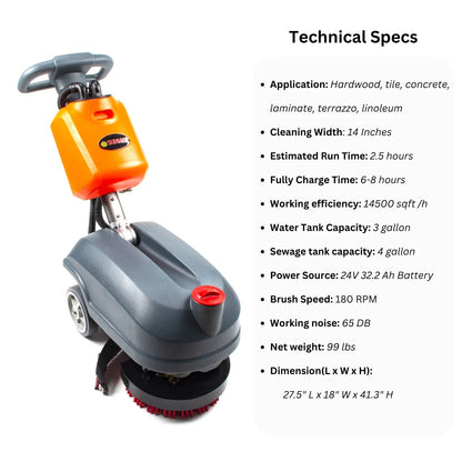 RT15 14" Commercial Compact Floor Scrubber
